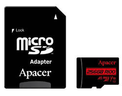 Карта пам'яті microSDXC, 256Gb, Apacer, Class10 UHS-I U1 V10 A1, SD адаптер, до 100 МБ/с (AP256GMCSX10UB-R)