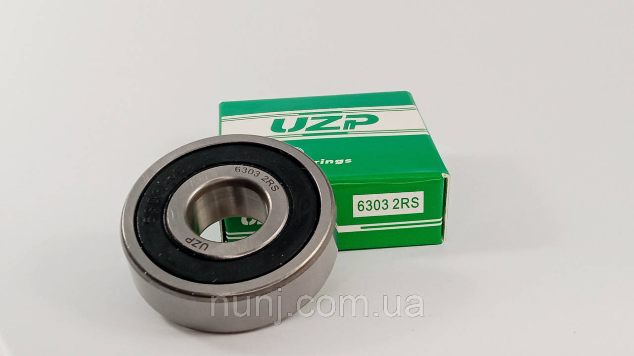Підшипник 6303-2RS UZP (180303) розміри: 15*42*13 кульковий радіальний закритий, фото 1