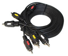 Кабель-перехідник звуковий, 3xRCA (M) - 3xRCA (M), 3 м, Black, Atcom (10712)
