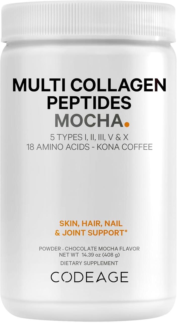 Codeage Multi Collagen Peptides Powder Mocha / Пептиди колагену 5 типів зі смаком кави Мока 408 г., фото 1