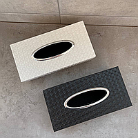 Настільний диспенсер-серветниця для паперових серветок, органайзер коробка для серветок з еко-шкіри чорна