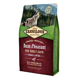 Carnilove Cat Duck & Pheasant Hairball Control з качкою і фазаном для виведення грудок шерсті 2кг