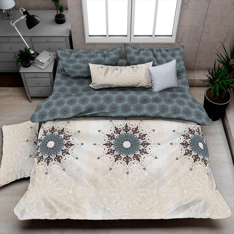 Підковдра на блискавці 145х215 (Бязь) | Полуторна підковдра від виробника "Королева Ночі" | Орнамент на світлому та бірюзовому, фото 1