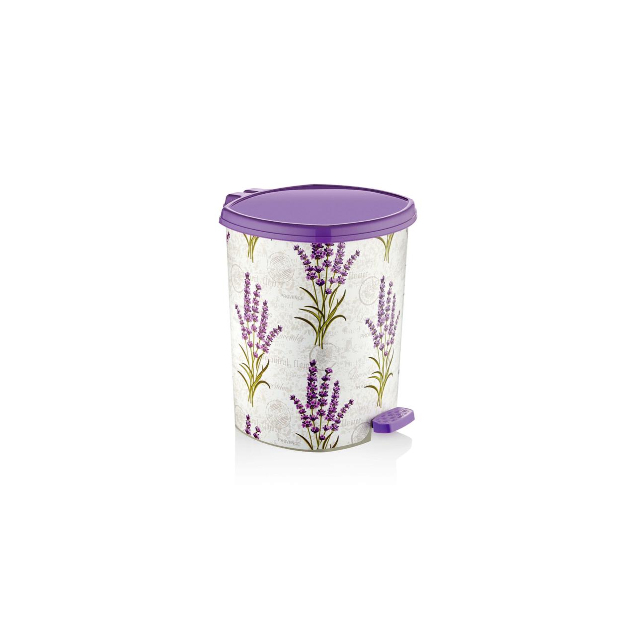 Відро сміттєве Ozer, педальне 6л з малюнком Лаванда із пластику з кришкою та педаллю D-011