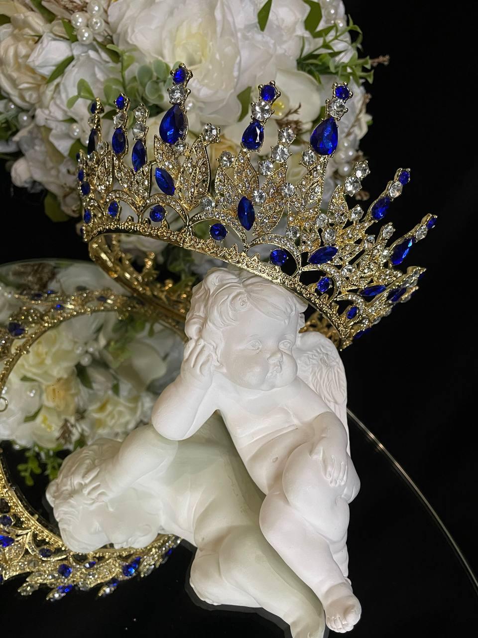 Сяюча корона з синіми кристалами Swarovski
