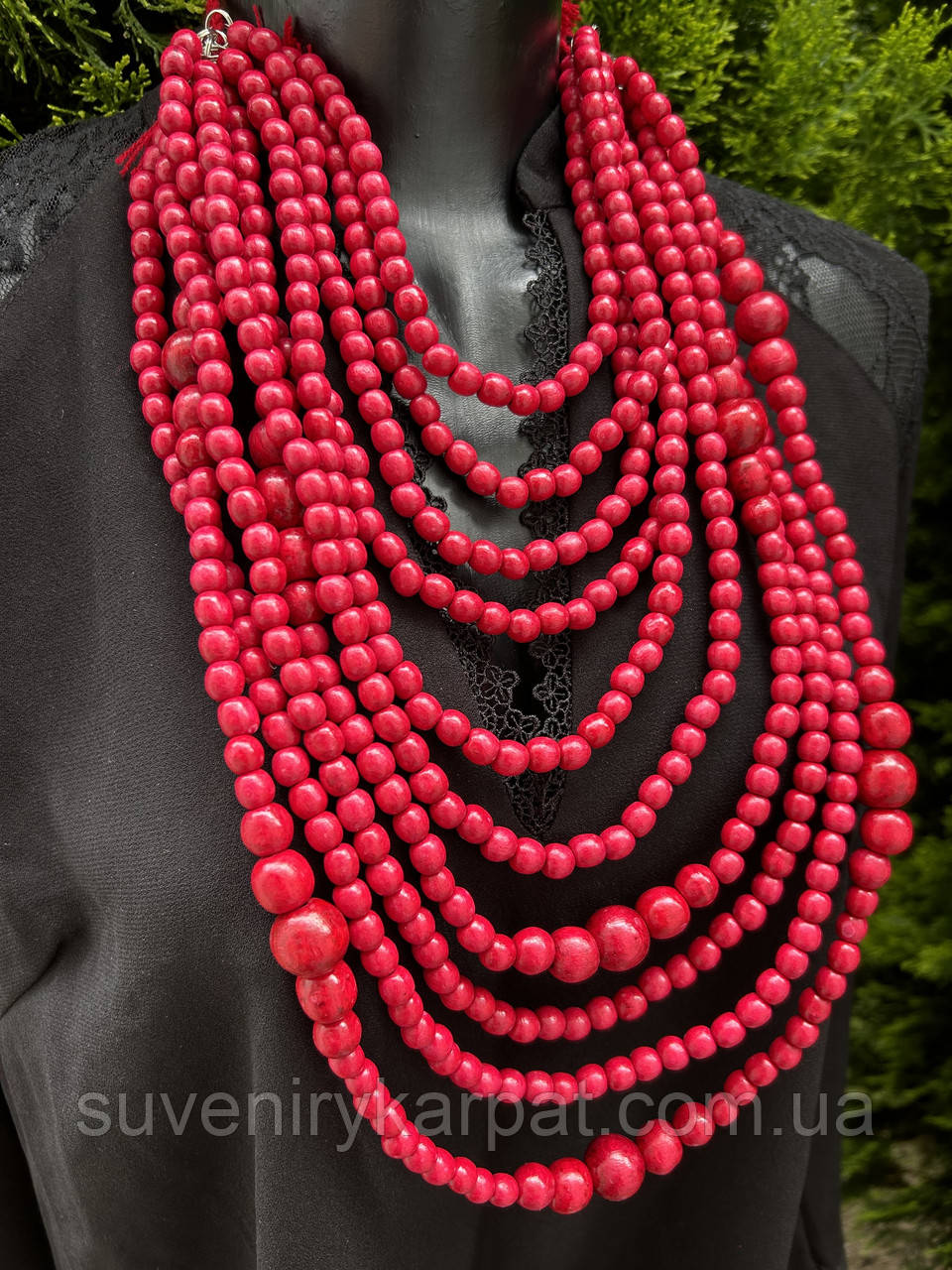 Намисто з дерева, ручна робота, намисто рожевий, фото 1