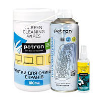 Набір чистячий Patron: серветки в тубі 100шт, спрей для оргтехніки 100мл, стиснене повітря 400 (CS-PN-BUNDL-7)