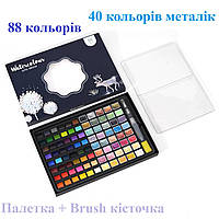 Фарби акварельні Water colour 88 кольорів, професійні фарби для малювання в кюветах + браш пензлик, художні фарби