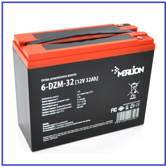 Тягова акумуляторна батарея MERLION 6-DZM-32 12V 32Ah M5 (223x93x176)