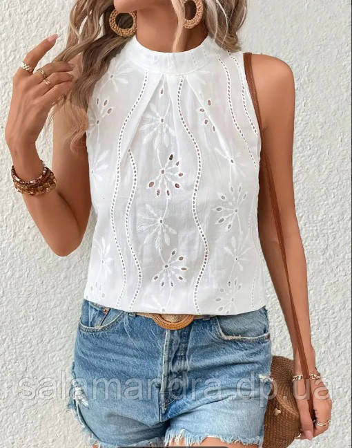 Топ літній, жіночий, біла бавовна прошва 46-48 р, фото 1