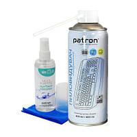 Набір чистячий Patron: спрей для оргтехніки 120 мл, стиснене повітря 400 мл, серветка з мікрофібри 30х30 см