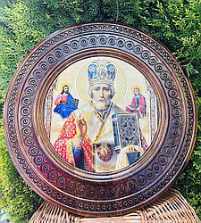 Дерев'яна тарілка (ікона) "Св. Микола Чудотворець" 50 см