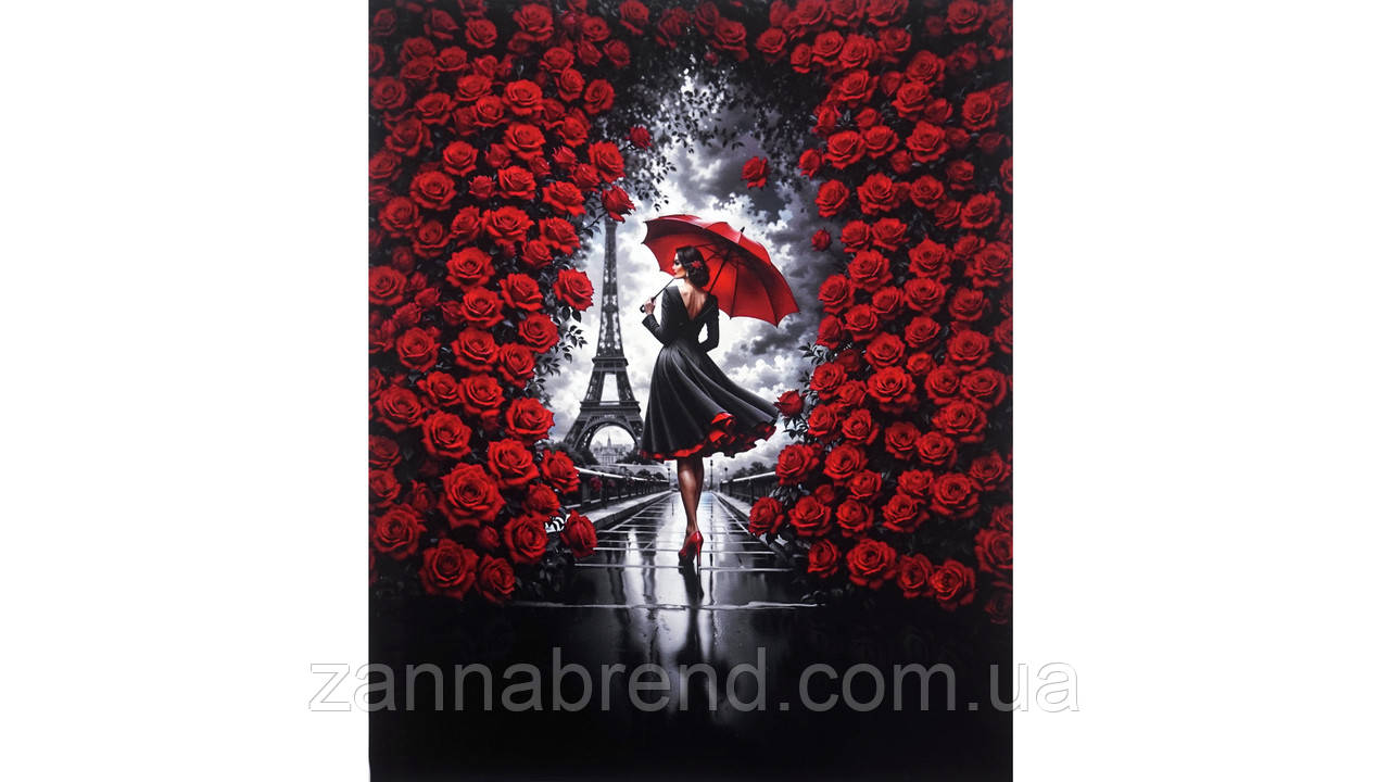 Стрейч-кулір (Супрем) колір червоно-чорний Купон 69 × 56 см "Париж у трояндах" (Туреччина), фото 1