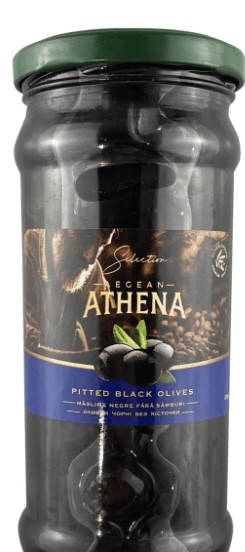 Маслини (оливки) чорні без кісточки великі ATHENA, 360 г, Туреччина, банка скляна