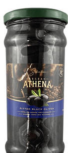 Маслини (оливки) чорні без кісточки великі ATHENA, 360 г, Туреччина, банка скляна