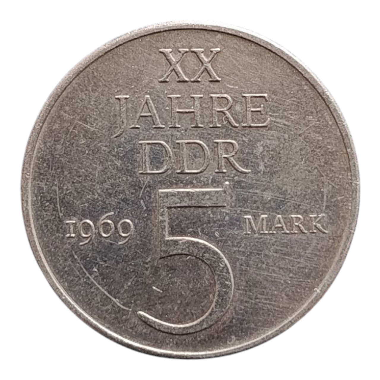 Німеччина - НДР 5 марок, 1969 20 років від утворення НДР (Нікелева латунь (жовтий колір)