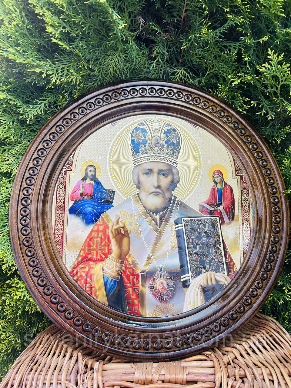 Дерев'яна тарілка (ікона) "Св. Микола Чудотворець" 40 см