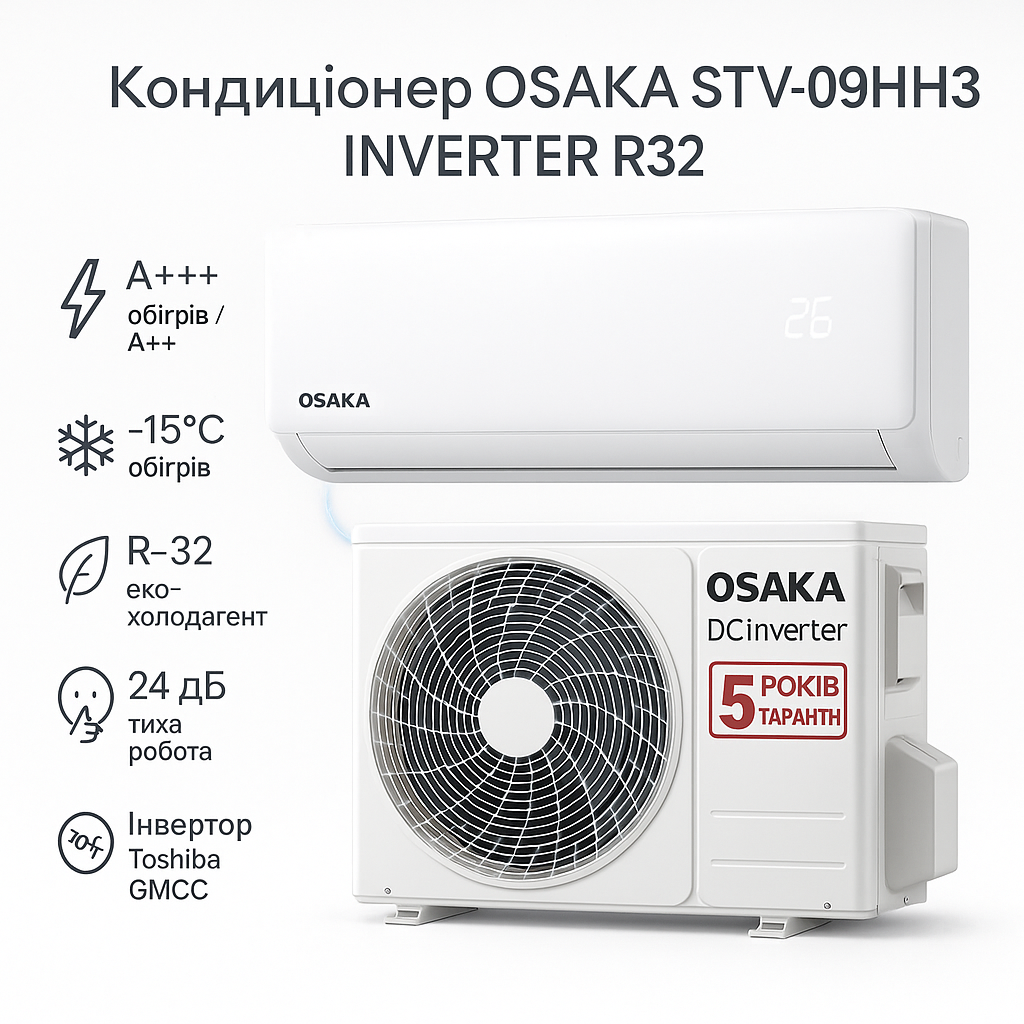 Інверторний кондиціонер OSAKA STV-09HH3 R-32: Ефективність A+++, Обігрів до -15°C та 5 років Гарантії! - фото 1 - id-p2632790312