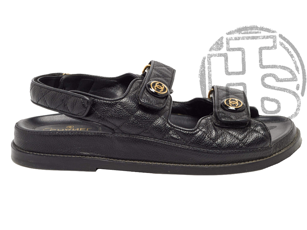 Жіночі сандалії Chanel Quilted Dad Sandal Black Leather ALL06129