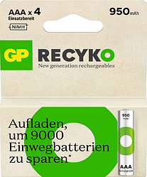 Акумулятор GP Recyko 950mAh Eco, Ni-MH AAA, 1.2V, 2.4A, LSD70-5, коробка 4 шт.