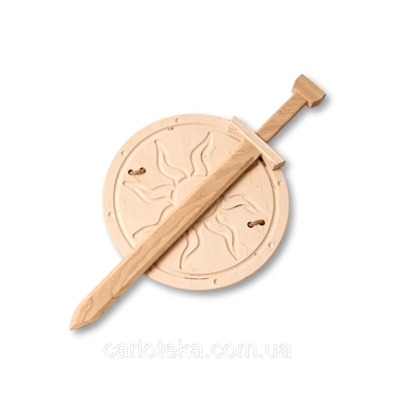 Дитячий лицарський набір Carloteka — меч із дерева 57 см та щит “Сонце” 30 см, фото 1