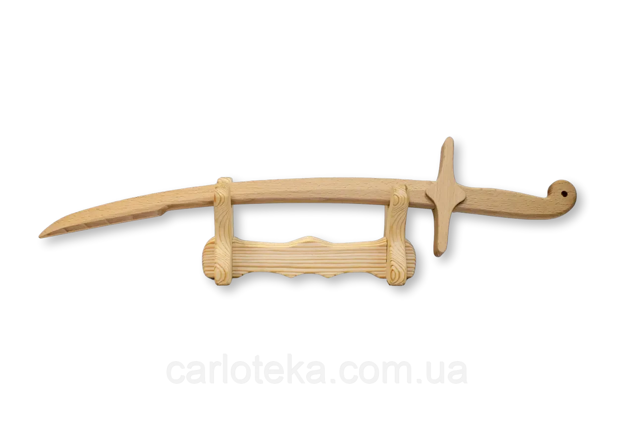 Дерев’яна козацька шабля 60 см на підставці, фото 1