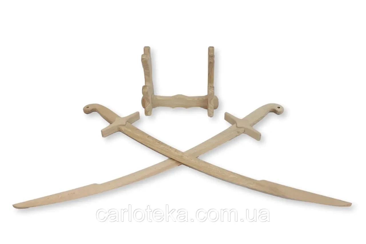 Набір двох дерев'яних козацьких шабель 80 см на підставці, фото 1