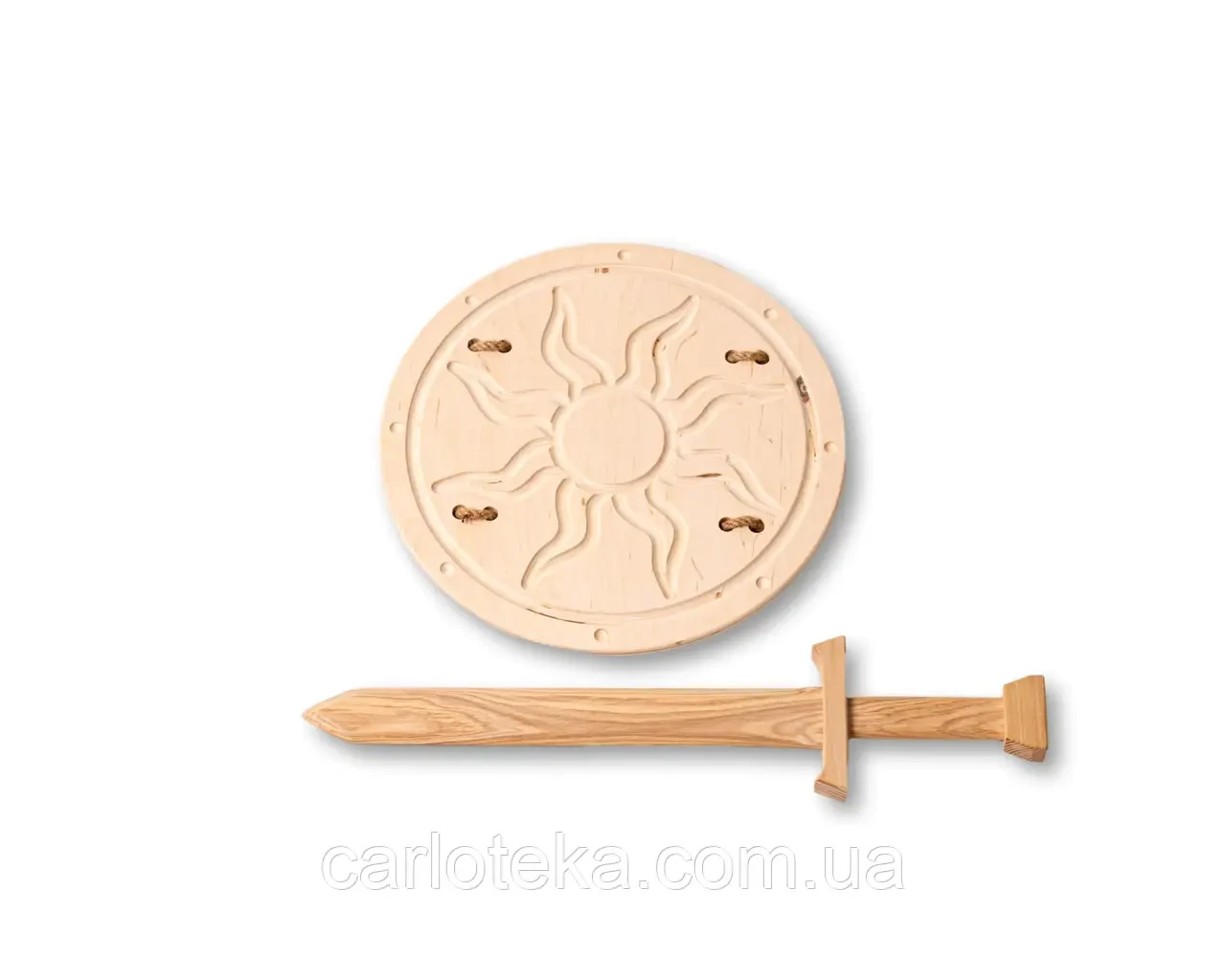 Дитячий дерев'яний меч 45 см і щит "Сонце" 30 см — набір, фото 1