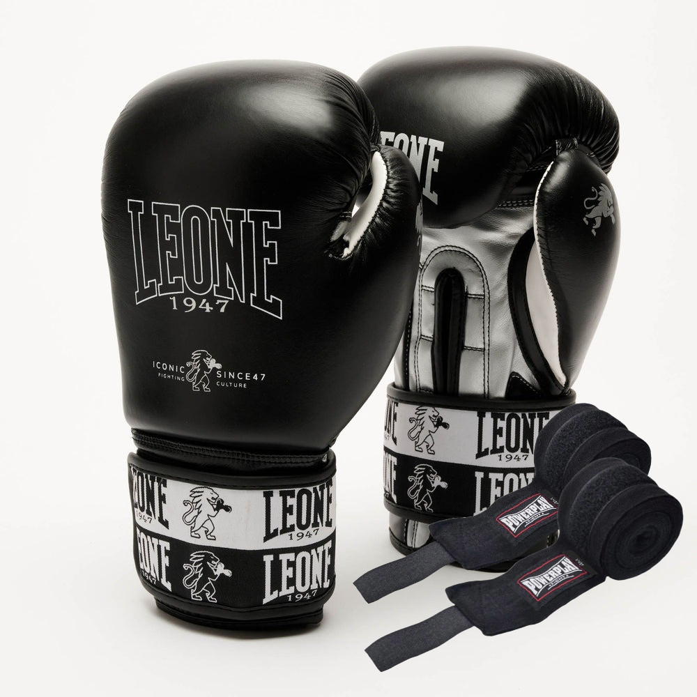 Боксерські рукавиці Leone GN208 ICONIC Black 12 унцій (бинти 4 м. в комплекті)
