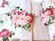 Постільна білизна Королева Ночі (Сатин Premium) | Полуторний комплект | 50х70 | Квіти на білому та сірому, фото 3