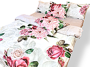 Постільна білизна Королева Ночі (Сатин Premium) | Полуторний комплект | 50х70 | Квіти на білому та сірому, фото 2