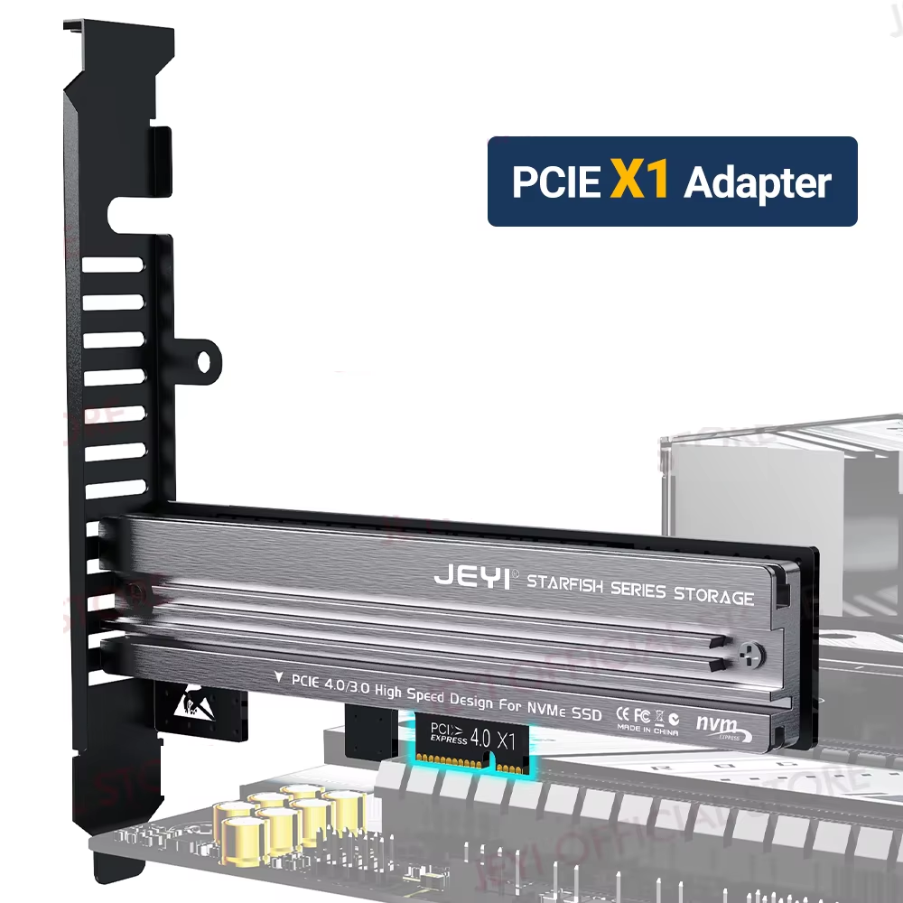 Перехідник Адаптер PCI-E на SSD M.2 NVMe JEYI Starfish PCIе 4.0/3.0 X1 з алюмінієвим радіатором, фото 1