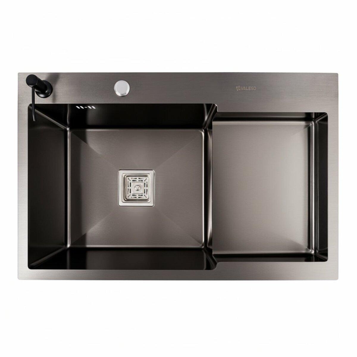 CM 78*50C L Мийка PVD чорна Valeso Handmade з поглибленою полицею (3.0/0.8), фото 1