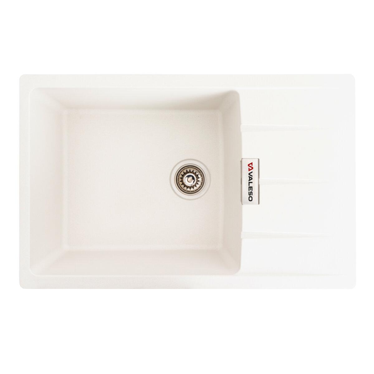 Гранітна мийка для кухні VALESO ROMA 7850 матова Білосніжна, фото 1