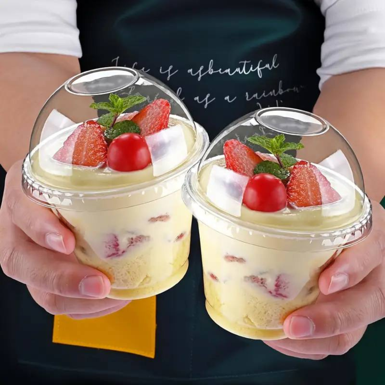 Стакани пластикові з купольною кришкою для десертів 300 мл 50 шт, фото 1