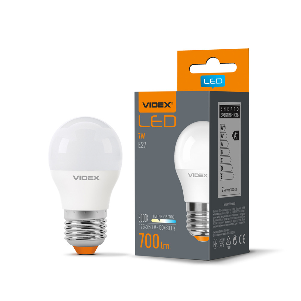Світлодіодна LED-лампочка VIDEX G45e 7W E27 3000K (220v)