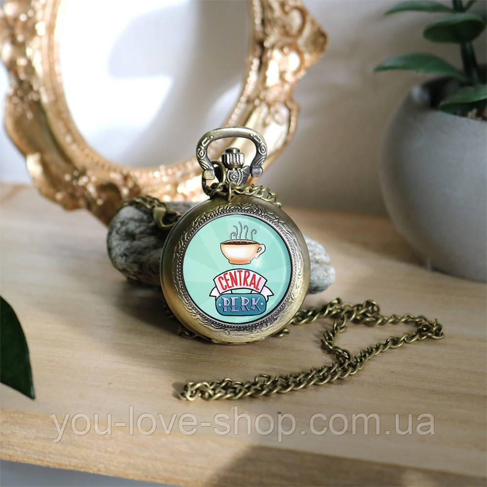 Кишеньковий годинник Friends Друзі Central Perk на цепочці Бронза