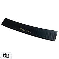 Накладка на бампер із загином для Nissan Tiida хетчбек (АЗІЯ) (2004-2011) (Carbon)