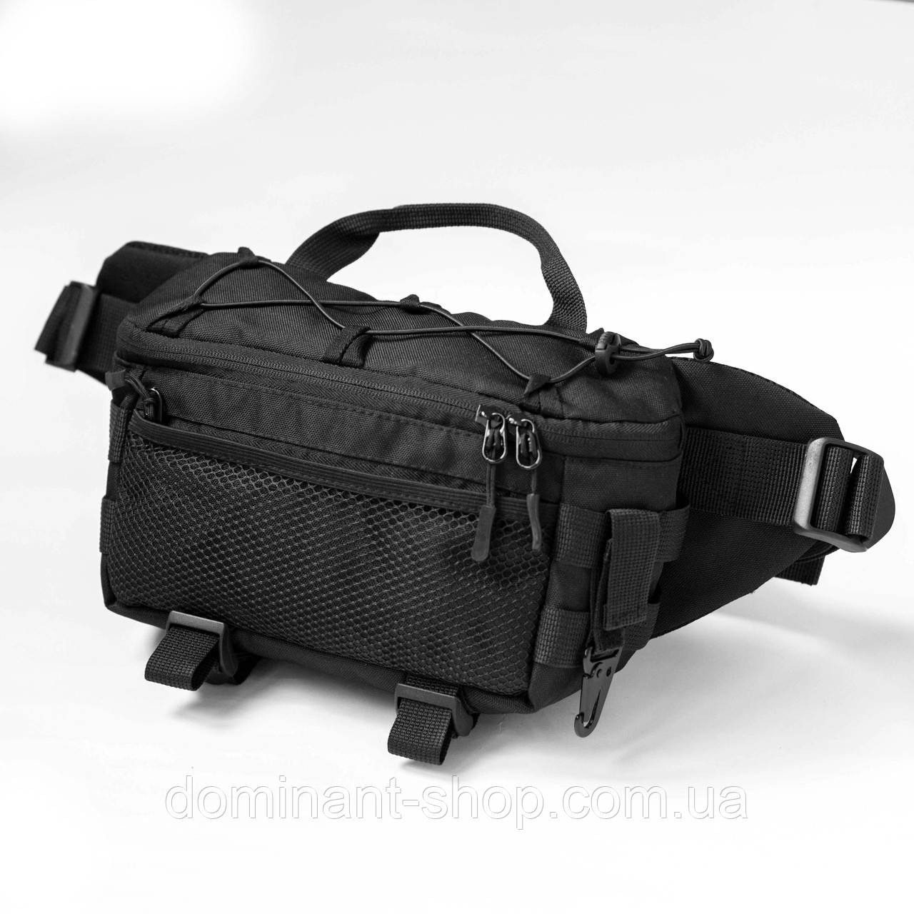 Велика сумка бананка чорна тканинна з карабіном TAC-3 Black
