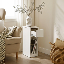 Вузька тумба прикроватна з висувним ящиком з ДСП Компактна тумбочка в спальню 20 см шириною