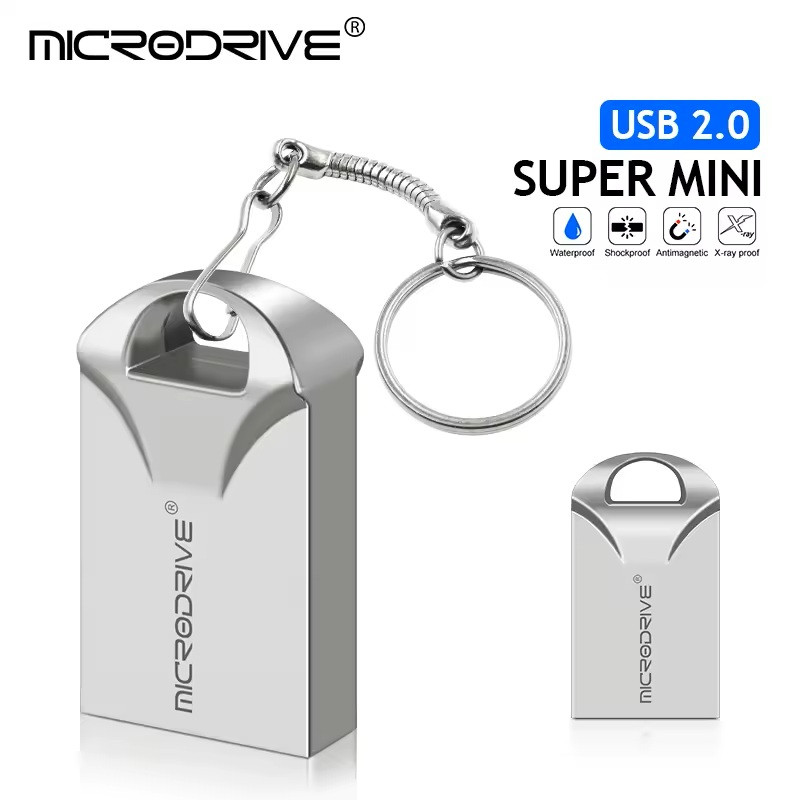 USB флешка MicroDrive 64GB Mini Metal USB 2.0 — компактна металева флешка, водостійка, срібляста