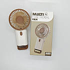 Портативний ручний міні-вентилятор Multi Fan RL-07 на акумуляторі з гачком-підставкою, бежевий, фото 3