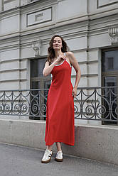 Сукня міді жіноча на тонких бретельках літня приталена Luna червона