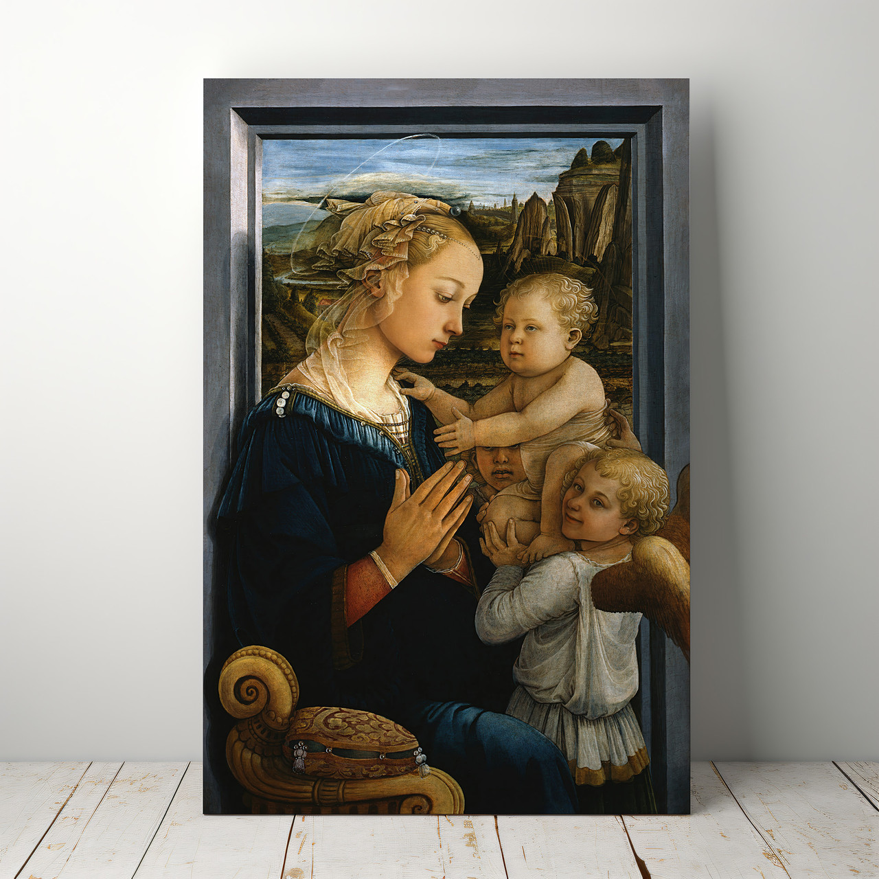 Картина на полотні "Філіппо Ліппі, Мадонна з немовлям і ангелами, Filippo Lippi, Madonna and Child", 89×60см