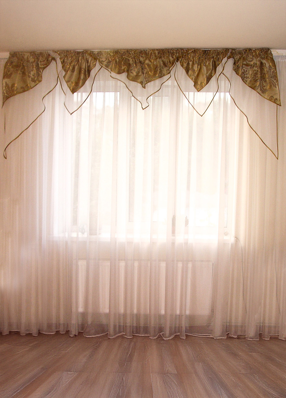 Ламбрекен Firanka Куточки Мозаїка карниз 250см оливковий з коричневим (10у), фото 1