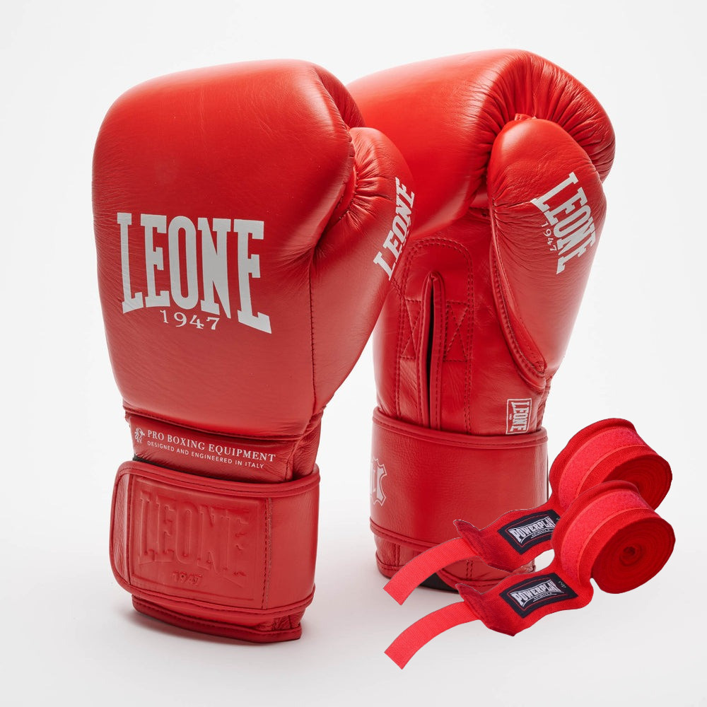 Боксерські рукавиці Leone GN111 THE GREATEST Red 12 унцій (бинти 4 м. в комплекті), фото 1