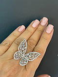 Кільце метелик циркони посріблення/Коктейльне кільце з кристалами, фото 10