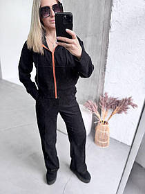 Жіночий вельветовий костюм з кофтинкою на замку та штанами з кишенями