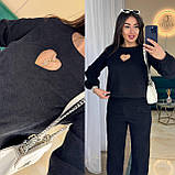 Жіночий вельветовий костюм з кофтою з вирізом сердечком і прямими штанами, фото 2