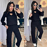 Жіночий вельветовий костюм з кофтою з вирізом сердечком і прямими штанами, фото 5